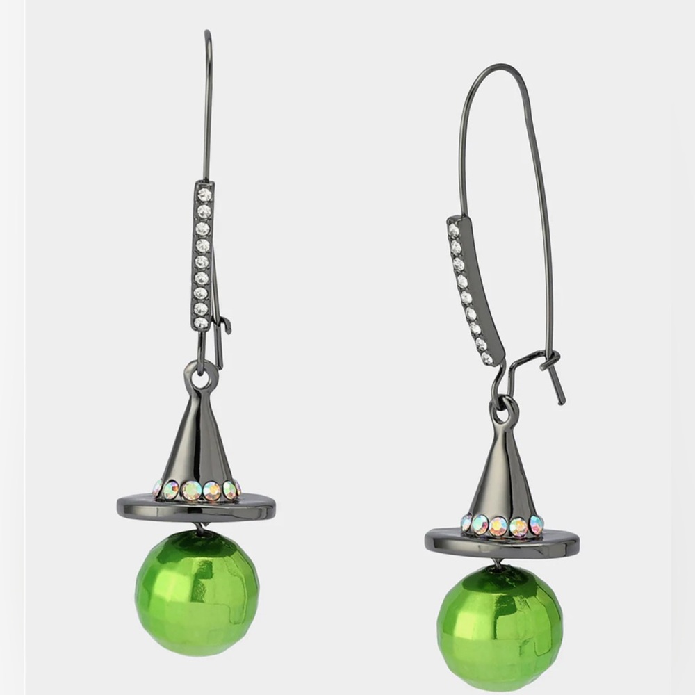 NIB Betsey Johnson Halloween Disco Witch Hat Drop Earrings